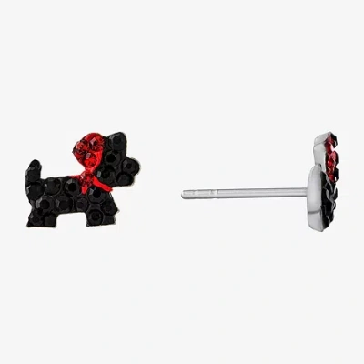 Silver Treasures Dog Black Crystal Sterling Silver 7.6mm Stud Earrings