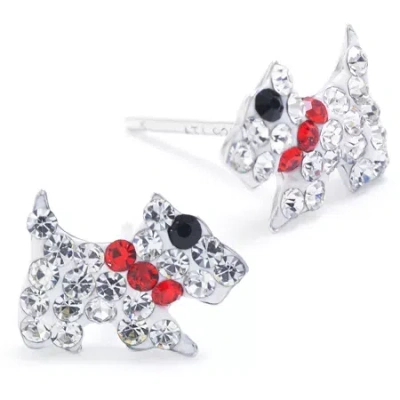 Silver Treasures Dog White Crystal Sterling Silver 7.5mm Stud Earrings In Transparent