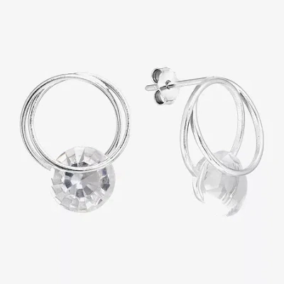 Silver Treasures Double Hoop Womens Crystal Sterling Silver Drop Earrings