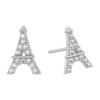 Silver Treasures Eiffel Tower Cubic Zirconia Sterling Silver 10.4mm Stud Earrings In Silver