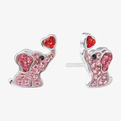 Silver Treasures Elephant Pink Crystal Sterling Silver 11.4mm Heart Stud Earrings