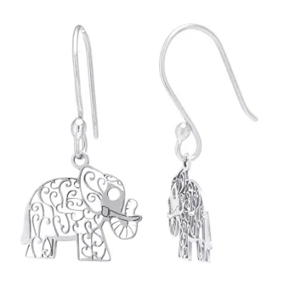 Silver Treasures Elephant Womens Sterling Silver Drop Earrings In Transparent
