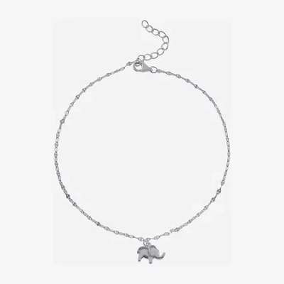 Silver Treasures Elephant Womens Sterling Silver Semisolid Ankle Bracelet In Metallic