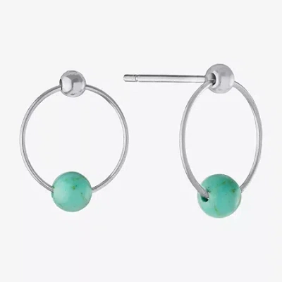 Silver Treasures Enhanced Womens Blue Turquoise Sterling Silver Round Drop Earrings