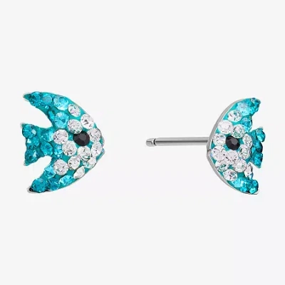 Silver Treasures Fish Multi Color Crystal Sterling Silver 8.6mm Stud Earrings