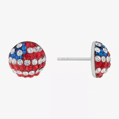 Silver Treasures Flag Multi Color Crystal Sterling Silver 9.1mm Stud Earrings