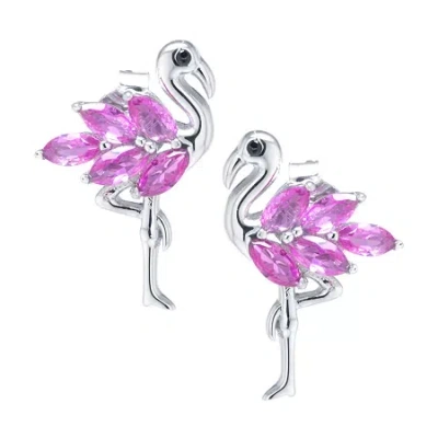 Silver Treasures Flamingo Pink Cubic Zirconia Sterling Silver 16.2mm Stud Earrings In Transparent