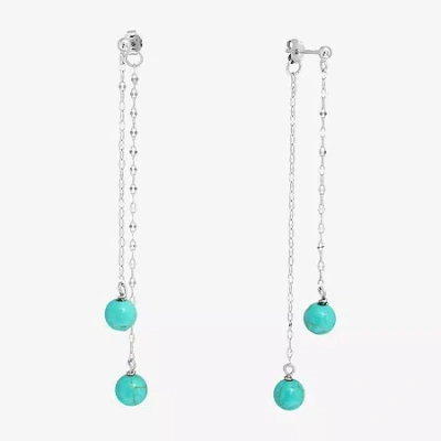 Silver Treasures Front & Back Chain Genuine Stone Beaded Womens Sterling Silver Drop Earrings