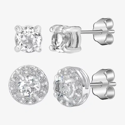 Silver Treasures Genuine Stone 2 Pair Earring Set In Metallic