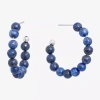 Silver Treasures Genuine Stone Beaded Womens Sterling Silver 24.8mm Hoop Earrings In Blue