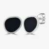 Silver Treasures Genuine Stone Black Onyx Sterling Silver 12mm Oval Stud Earrings In Black