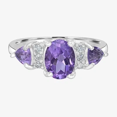 Silver Treasures Genuine Stone Sterling Silver 3-stone Band In Purple