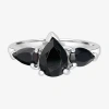 Silver Treasures Genuine Stone Sterling Silver 3-stone Cocktail Ring In Black