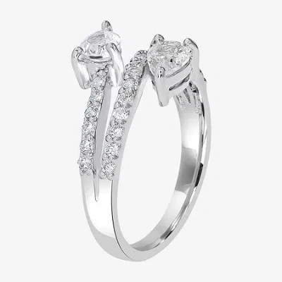 Silver Treasures Genuine Stone Sterling Silver Bypass Cocktail Ring