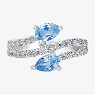 Silver Treasures Genuine Stone Sterling Silver Bypass Cocktail Ring In Blue