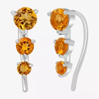 Silver Treasures Genuine Stone Sterling Silver Ear Climbers In Gold