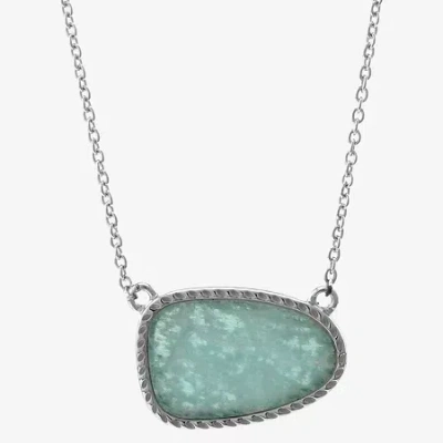Silver Treasures Genuine Stone Womens Green Amazonite Sterling Silver Oval 18 Inch Pendant Necklace In Transparent