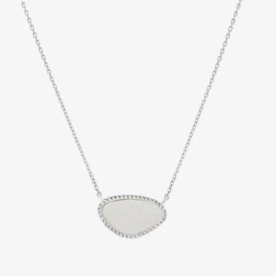 Silver Treasures Genuine Stone Womens White Mother Of Pearl Sterling Silver 18 Inch Pendant Necklace In Transparent