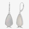 Silver Treasures Genuine Stone Womens White Mother Of Pearl Sterling Silver Drop Earrings In Metallic