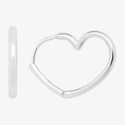 Silver Treasures Huggie Womens Sterling Silver 17.3mm Heart Hypoallergenic Hoop Earrings In Transparent
