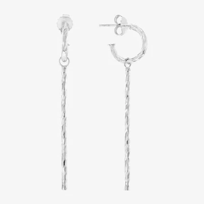 Silver Treasures Huggie Womens Sterling Silver 60mm Hoop Earrings