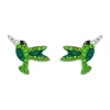 Silver Treasures Hummingbird Green Crystal Sterling Silver 12.7mm Stud Earrings In Silver