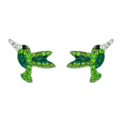 Silver Treasures Hummingbird Green Crystal Sterling Silver 12.7mm Stud Earrings