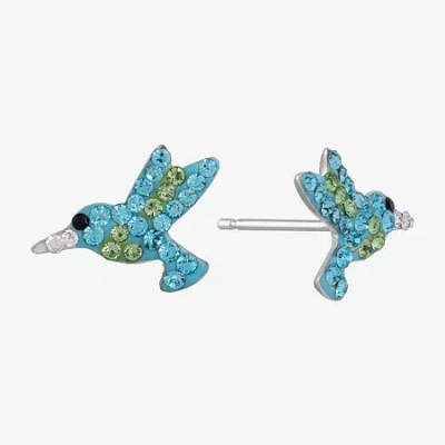 Silver Treasures Hummingbird Multi Color Crystal Sterling Silver 12.7mm Stud Earrings In Blue