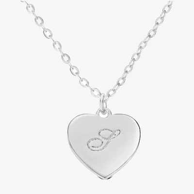 Silver Treasures Initial Womens Sterling Silver Heart 16 Inch Pendant Necklace
