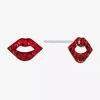Silver Treasures Lips Red Crystal Sterling Silver 7.1mm Stud Earrings In Transparent
