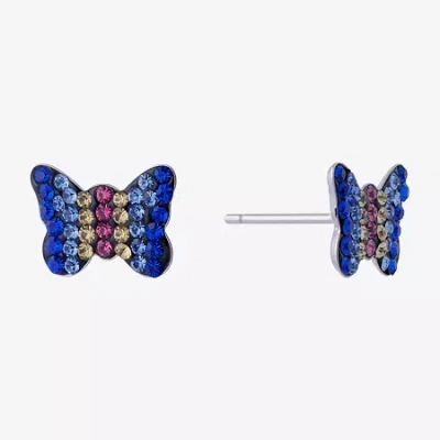 Silver Treasures Multi Color Crystal Sterling Silver 6.3mm Stud Earrings In Blue