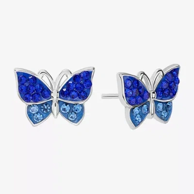Silver Treasures Multi Color Crystal Sterling Silver 8.3mm Butterfly Stud Earrings