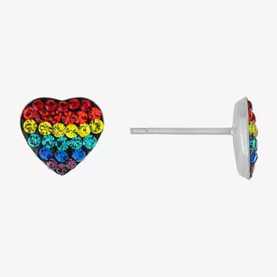 Silver Treasures Multi Color Crystal Sterling Silver 8.4mm Heart Stud Earrings In Transparent