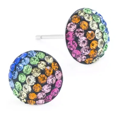 Silver Treasures Multi Color Crystal Sterling Silver 9mm Stud Earrings In Transparent