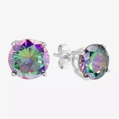 Silver Treasures Multi Color Cubic Zirconia Sterling Silver 7.8mm Stud Earrings In Metallic