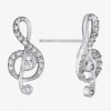 Silver Treasures Music Note Cubic Zirconia Sterling Silver 15.2mm Stud Earrings In Transparent