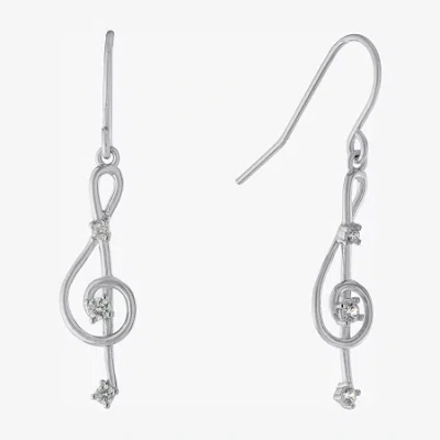 Silver Treasures Music Note Womens Cubic Zirconia Sterling Silver Round Drop Earrings In Metallic