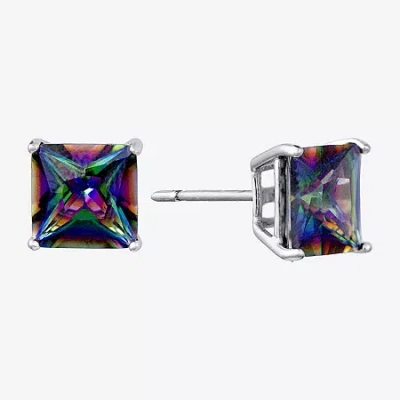 Silver Treasures Mystic Fire Cubic Zirconia Sterling Silver 7.8mm Stud Earrings