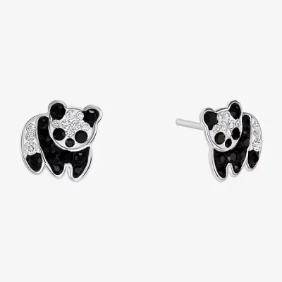 Silver Treasures Panda Multi Color Crystal Sterling Silver 8.6mm Stud Earrings
