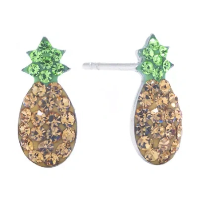 Silver Treasures Pineapple Multi Color Crystal Sterling Silver 12mm Stud Earrings