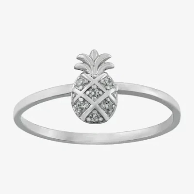 Silver Treasures Pineapple Womens Cubic Zirconia Sterling Silver Band In Transparent