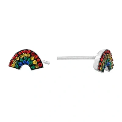 Silver Treasures Rainbow Multi Color Crystal Sterling Silver 9.4mm Stud Earrings In Transparent
