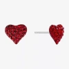 Silver Treasures Red Crystal Sterling Silver 10mm Heart Stud Earrings In Red