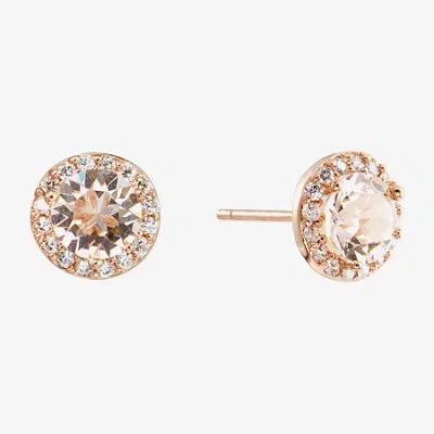 Silver Treasures Round Champagne Cubic Zirconia Stud Earrings In Gold