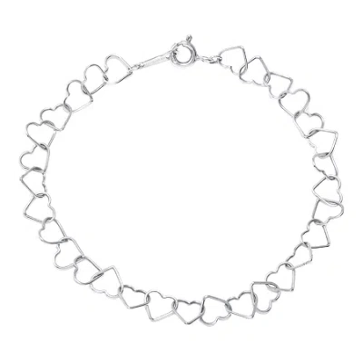 Silver Treasures Silver Reflections Sterling Silver Openwork Heart Link Bracelet In White