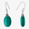 Silver Treasures Simulated Womens Blue Turquoise Sterling Silver Oval Drop Earrings In Silver