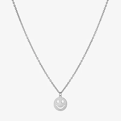 Silver Treasures Smiley Face Womens Sterling Silver 16 Inch Pendant Necklace In Transparent