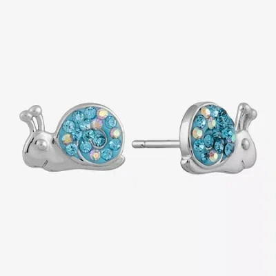 Silver Treasures Snail Multi Color Crystal Sterling Silver 7.3mm Stud Earrings In White