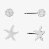 Silver Treasures Starfish Womens Crystal Sterling Silver Round 2 Pair Earring Set In Metallic