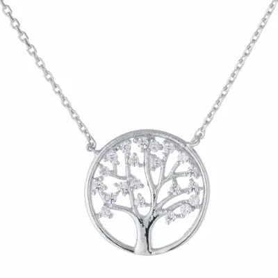 Silver Treasures Sterling Silver Cubic Zirconia Tree Of Life Pendant Necklace In Metallic